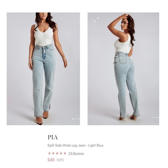 Meshki Pia Jeans | Light Blue | Split Side Wide Leg Jeans - Picture 2 of 2